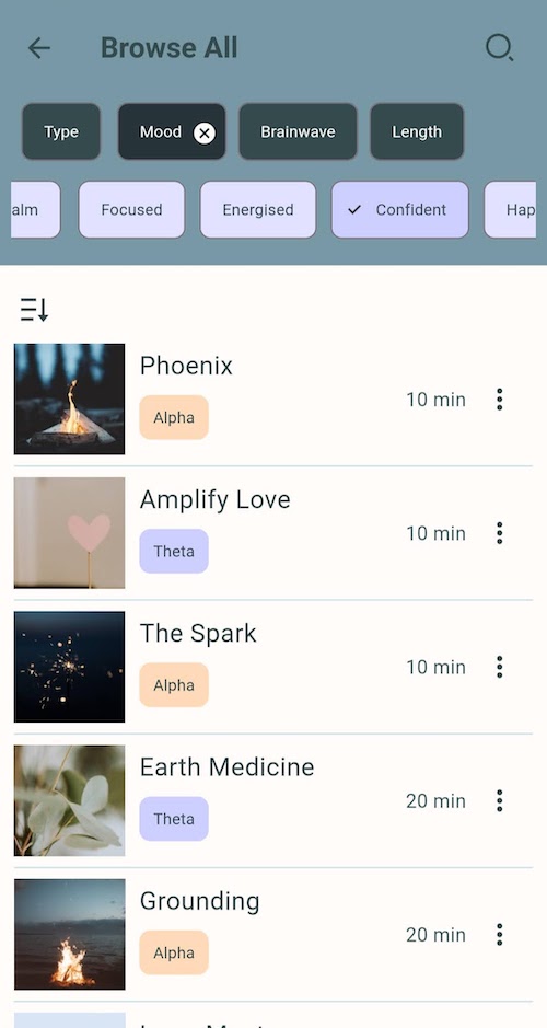 Screenshot of the Restful app with the mood filter applied